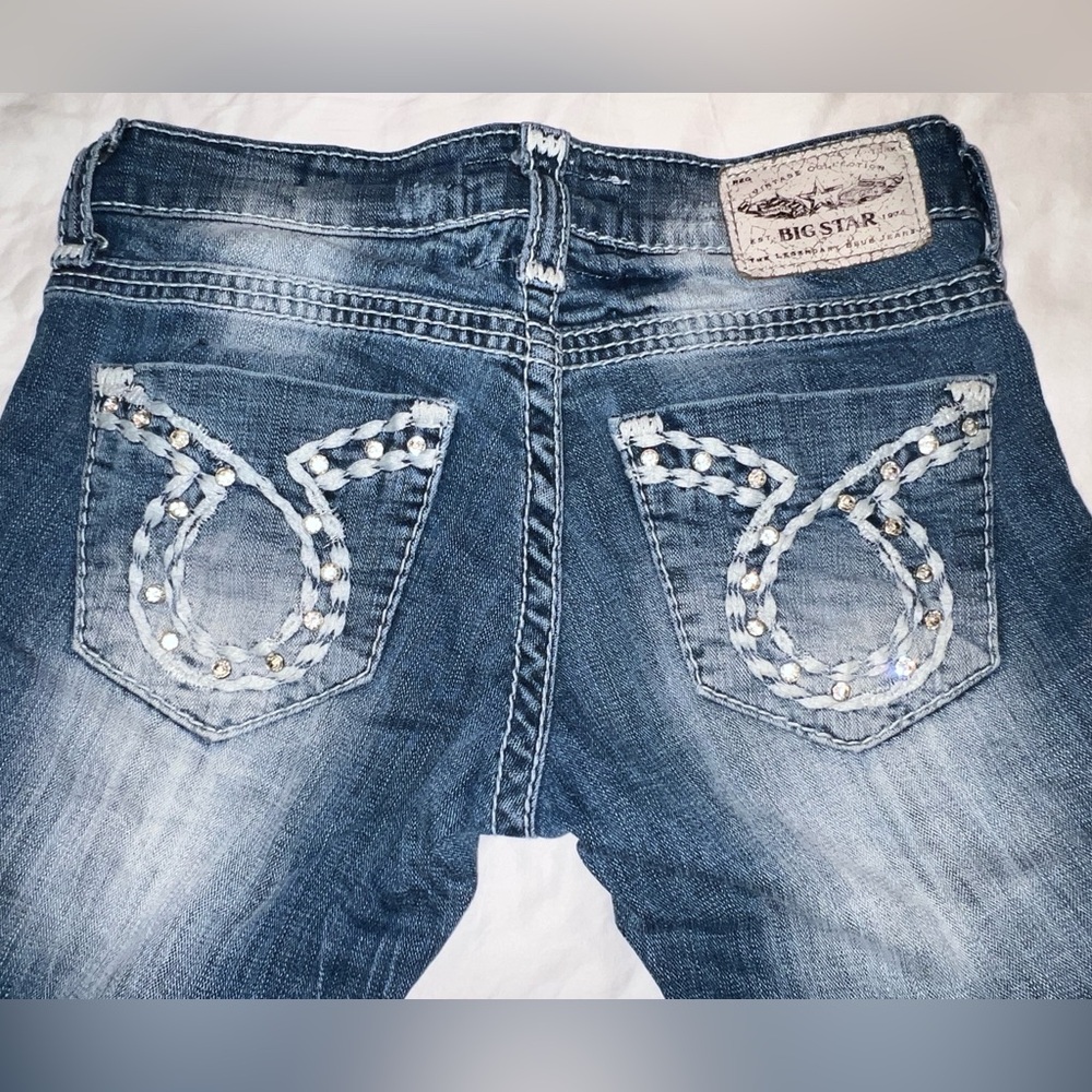 Big Star Liv Bootcut Distressed Bling Low Rise Jeans Women’s Size 26 Reg